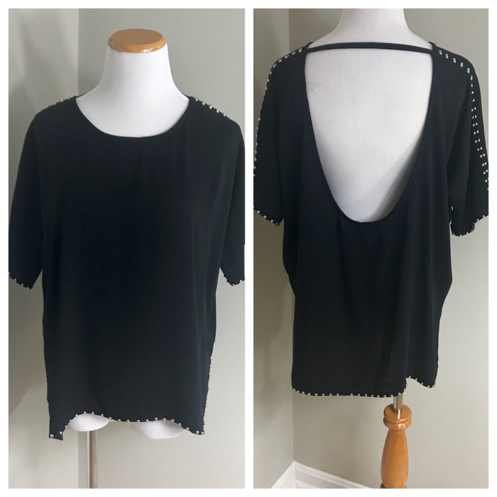💰HM Sexy Black Silver Stud Open Back Women’s Top